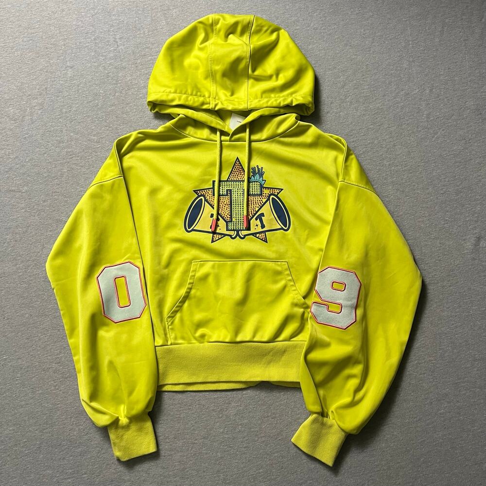 Disney Color Me Courtney Princess Tiana Hoodie Women's S Cropped Neon Yellow Y2K